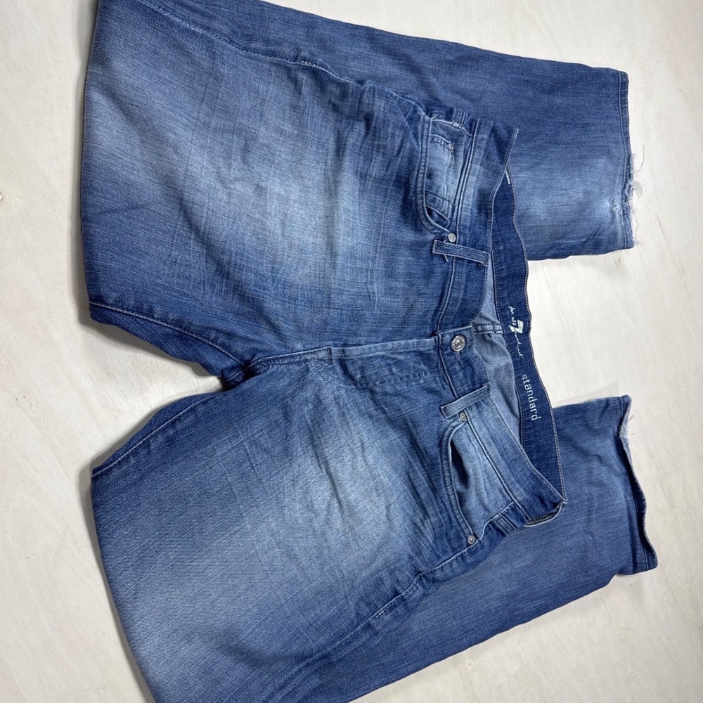 7 For All Mankind Standard Straight Leg Jeans Medium Wash Distressed Blue Men 34